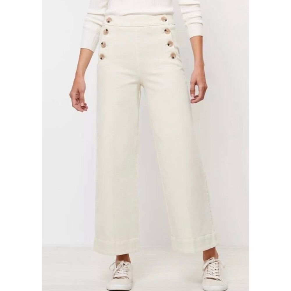 Loft high waisted, wide leg, sander style wishbone wash jeans 14